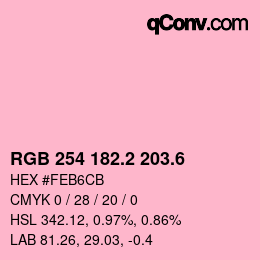 カラーコード: RGB 254 182.2 203.6 | qconv.com