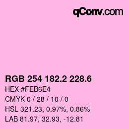 カラーコード: RGB 254 182.2 228.6 | qconv.com