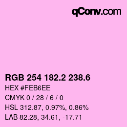 カラーコード: RGB 254 182.2 238.6 | qconv.com