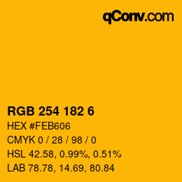 Color code: RGB 254 182 6 | qconv.com
