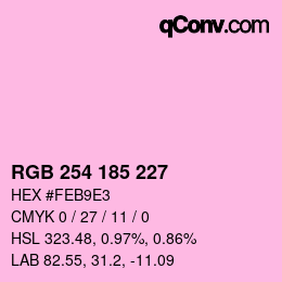 カラーコード: RGB 254 185 227 | qconv.com