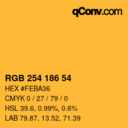 Color code: RGB 254 186 54 | qconv.com