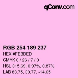 カラーコード: RGB 254 189 237 | qconv.com