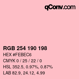 Color code: RGB 254 190 198 | qconv.com