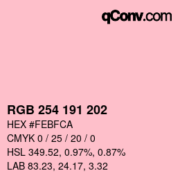 Color code: RGB 254 191 202 | qconv.com
