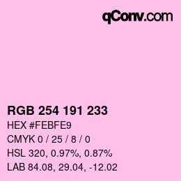 Color code: RGB 254 191 233 | qconv.com