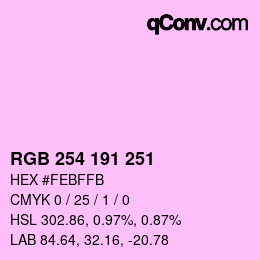 Color code: RGB 254 191 251 | qconv.com