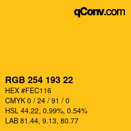 カラーコード: RGB 254 193 22 | qconv.com