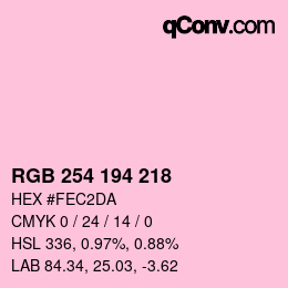 Farbcode: RGB 254 194 218 | qconv.com