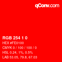 カラーコード: RGB 254 1 0 | qconv.com