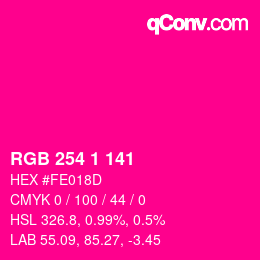 颜色代码: RGB 254 1 141 | qconv.com