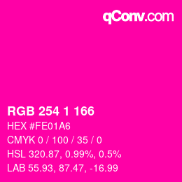 颜色代码: RGB 254 1 166 | qconv.com