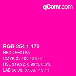 颜色代码: RGB 254 1 170 | qconv.com