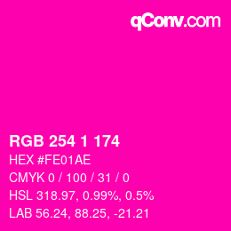 颜色代码: RGB 254 1 174 | qconv.com