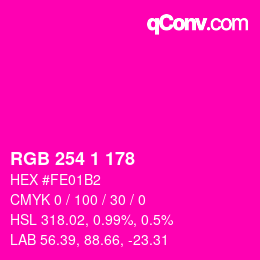 カラーコード: RGB 254 1 178 | qconv.com