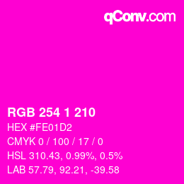 Color code: RGB 254 1 210 | qconv.com