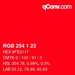 颜色代码: RGB 254 1 23 | qconv.com