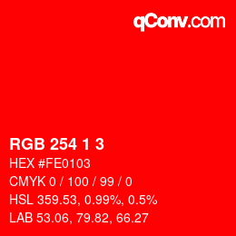 カラーコード: RGB 254 1 3 | qconv.com