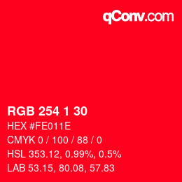 颜色代码: RGB 254 1 30 | qconv.com