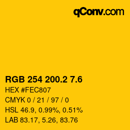 カラーコード: RGB 254 200.2 7.6 | qconv.com