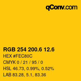 カラーコード: RGB 254 200.6 12.6 | qconv.com