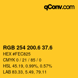 カラーコード: RGB 254 200.6 37.6 | qconv.com