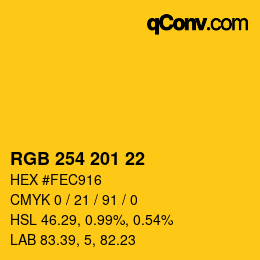 Color code: RGB 254 201 22 | qconv.com