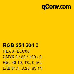 Color code: RGB 254 204 0 | qconv.com