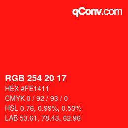 Color code: RGB 254 20 17 | qconv.com