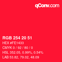 Color code: RGB 254 20 51 | qconv.com