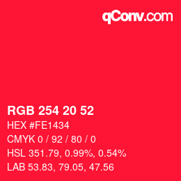 Color code: RGB 254 20 52 | qconv.com