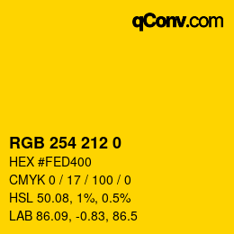 Color code: RGB 254 212 0 | qconv.com