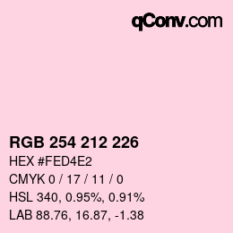 颜色代码: RGB 254 212 226 | qconv.com