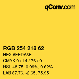 カラーコード: RGB 254 218 62 | qconv.com