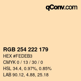 Color code: RGB 254 222 179 | qconv.com