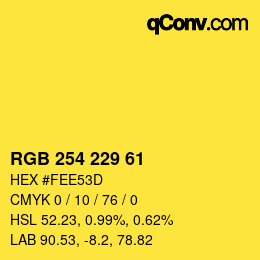 Color code: RGB 254 229 61 | qconv.com