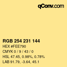 Color code: RGB 254 231 144 | qconv.com