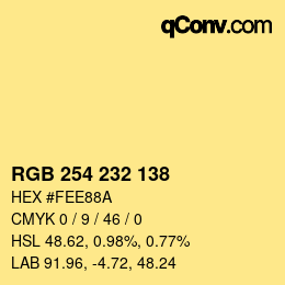 Color code: RGB 254 232 138 | qconv.com