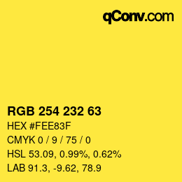 Color code: RGB 254 232 63 | qconv.com
