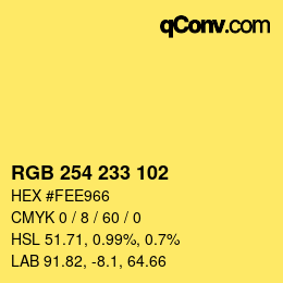 Color code: RGB 254 233 102 | qconv.com
