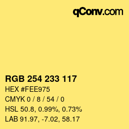 Color code: RGB 254 233 117 | qconv.com