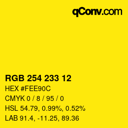 Color code: RGB 254 233 12 | qconv.com