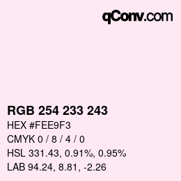Color code: RGB 254 233 243 | qconv.com