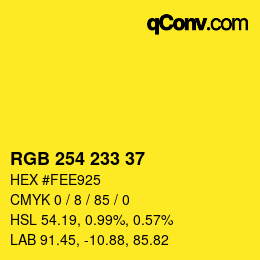 Color code: RGB 254 233 37 | qconv.com