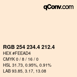 カラーコード: RGB 254 234.4 212.4 | qconv.com