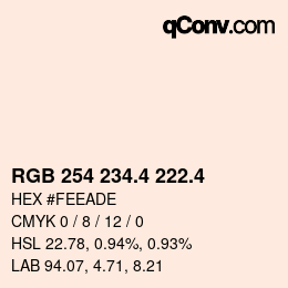 カラーコード: RGB 254 234.4 222.4 | qconv.com