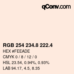 カラーコード: RGB 254 234.8 222.4 | qconv.com