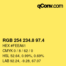 カラーコード: RGB 254 234.8 97.4 | qconv.com