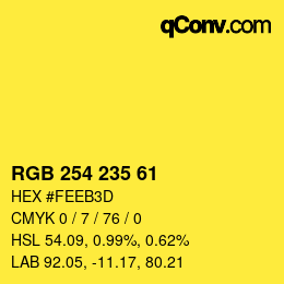 Color code: RGB 254 235 61 | qconv.com