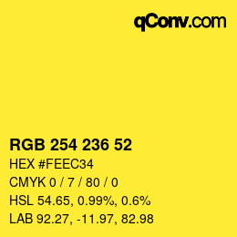 Color code: RGB 254 236 52 | qconv.com
